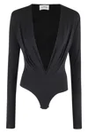 The Andamane Zelda Bodysuit Deep Vneck Bodysuit In Black