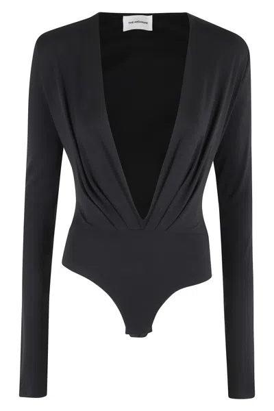 The Andamane Zelda Bodysuit Deep Vneck Bodysuit In Black