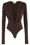 The Andamane Zelda Bodysuit Deep Vneck Bodysuit In Brown
