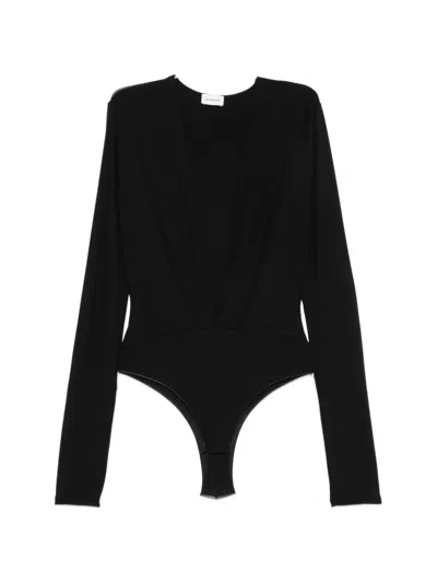 The Andamane Zelda Plunging Long-sleeve Bodysuit In Black