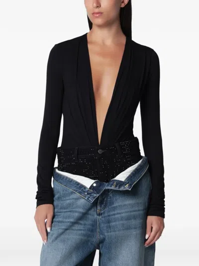 The Andamane Deep Neckline Black Stretch Jersey Bodysuit