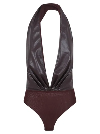 The Andamane Zendaya Bodysuit - Sleeveless Deep Vneck Bodysuit In Burgundy