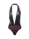 The Andamane Zendaya Halter-neck Draped Bodysuit In Burgundy