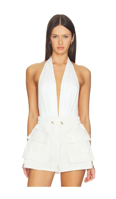 The Andamane Zendaya Deep Vneck Bodysuit In White