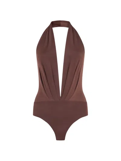 The Andamane Zendaya Draped Bodysuit In Brown