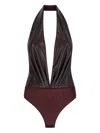 The Andamane Zendaya Halter-neck Draped Bodysuit In Brown