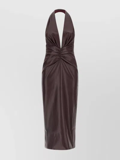 THE ANDAMANE 'ZENDAYA' HALTER NECKLINE RUCHED MIDI DRESS