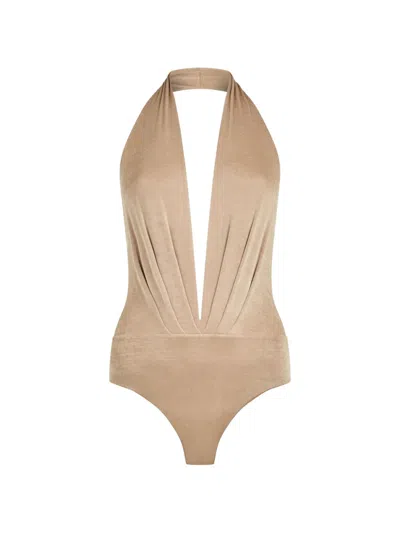 The Andamane Zendaya Halterneck Bodysuit In Neutral