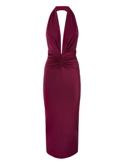 The Andamane Gerafftes Zendaya Neckholder-midikleid In Brown