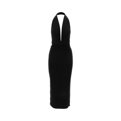 The Andamane Halterneck Draped Party Dress In Black