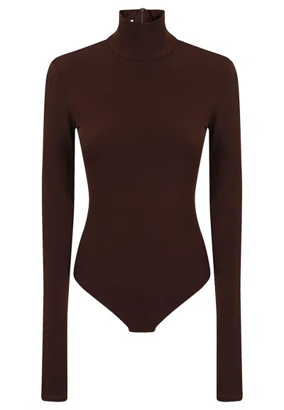 The Andamane Ziggy Brown High-neck Stretch Jersey Bodysuit In Burgundy