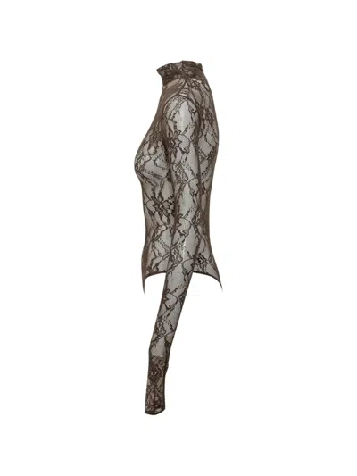 The Andamane Ziggy Floral-lace Bodysuit In Brown