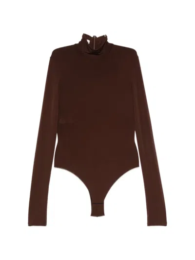 The Andamane Ziggy High-neck Long-sleeve Bodysuit In Brown