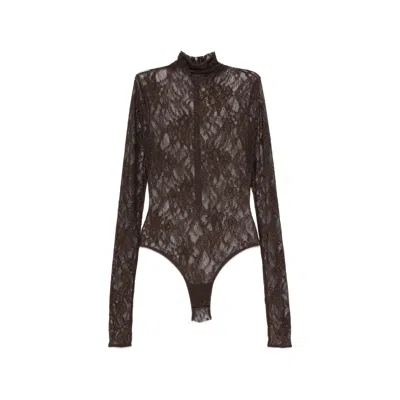 The Andamane Ziggy Lace-pattern High-neck Bodysuit In Brown