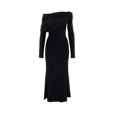 The Andamane Draped One-shoulder Midi Dress In Black