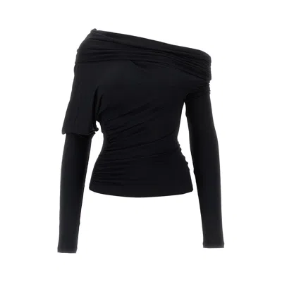 The Andamane Draped One-shoulder Top In Black