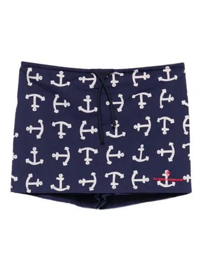 The Animals Observatory Kids' Anchor Print Shorts In Blue