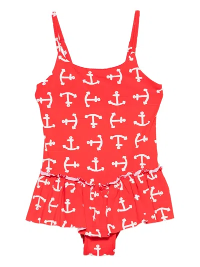 The Animals Observatory Kids' Anchor-print Swimsuit In Red