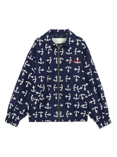 The Animals Observatory Kids' Anchor-print Hooded Jacket In Blue