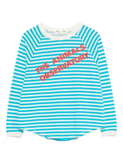 The Animals Observatory Kids' Anteater Striped Long-sleeve T-shirt In Blue