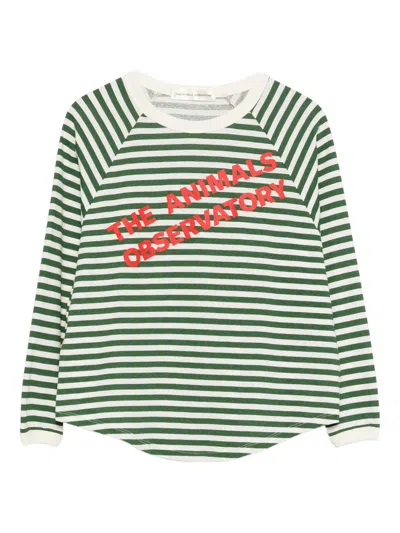 The Animals Observatory Kids' Anteater Striped Long-sleeve T-shirt In Green