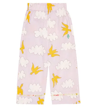 The Animals Observatory Kids' Antelope Printed Cotton Pants In Lavand Clouds And Birds