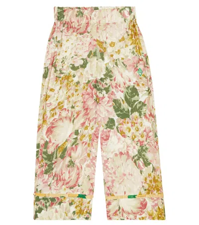 The Animals Observatory Kids' Antelope Printed Cotton Pants In White Flowers