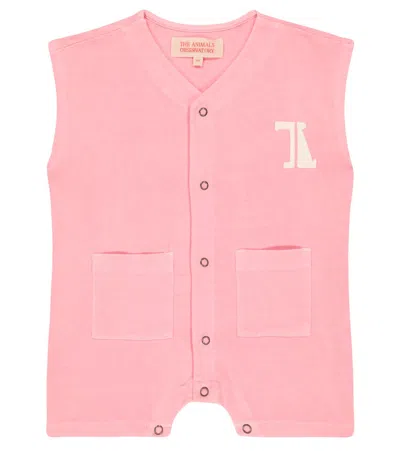 The Animals Observatory Baby Ape Cotton Playsuit In Pink