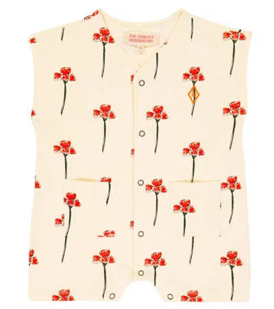 The Animals Observatory Baby Ape Floral Cotton Playsuit In White Flowers
