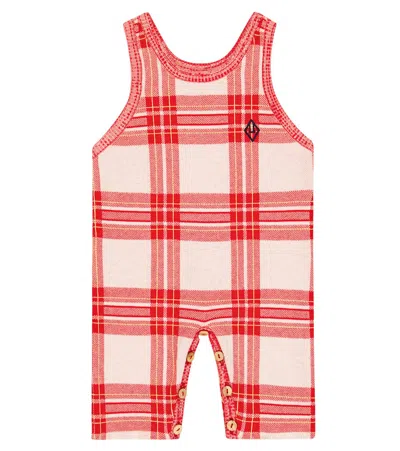 The Animals Observatory Baby Boar Logo Cotton-blend Playsuit In Red Logo