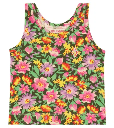 The Animals Observatory Baby Frog Printed Cotton Jersey Tank Top In Beige Flowers