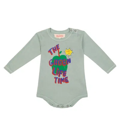 The Animals Observatory Baby Long-sleeved Cotton Bodysuit In Green