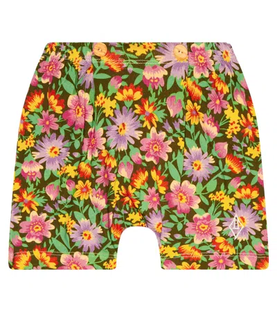 The Animals Observatory Baby Mole Printed Cotton Shorts In Beige Flowers