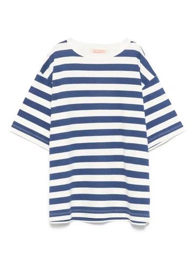 The Animals Observatory Back Logo-patch Striped T-shirt In Blue