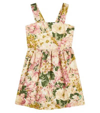 The Animals Observatory Kids' Kleid Badger Aus Baumwolle In White Flowers