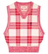 The Animals Observatory Bat Checked Cotton Sweater Vest In Red Logo