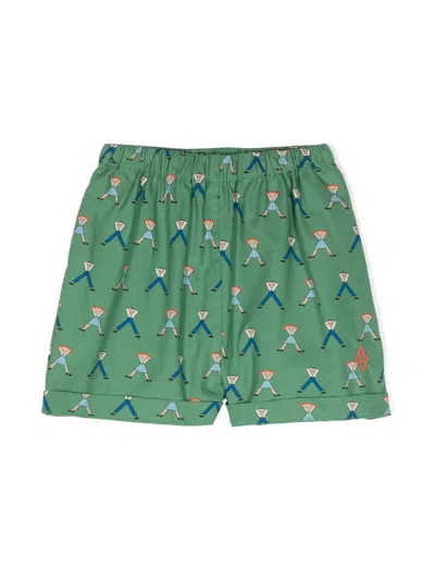 The Animals Observatory Kids' Bee Cotton Shorts In Green