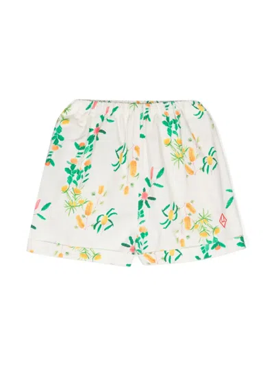 The Animals Observatory Kids' Bee Floral-print Cotton Shorts In White