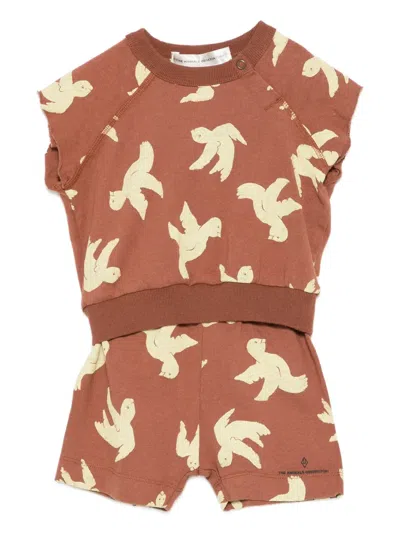 The Animals Observatory Babies' Bird-print Shorts Set In Brown