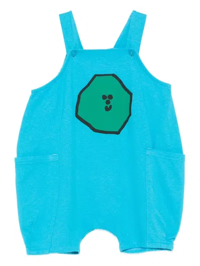 The Animals Observatory Babies' Button Graphic Jumpsuit In Blue
