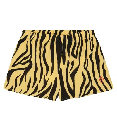 The Animals Observatory Kids' Calm Pants Animal-print Cotton Shorts In Yellow Zebra