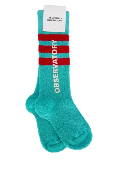 The Animals Observatory Striped Logo Socks In Blue
