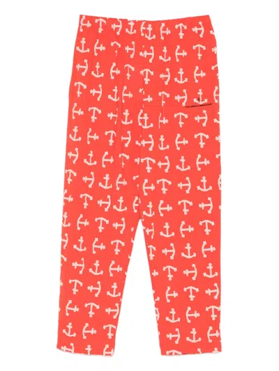 The Animals Observatory Kids' Camaleon Anchor-print Track Pants In Brown