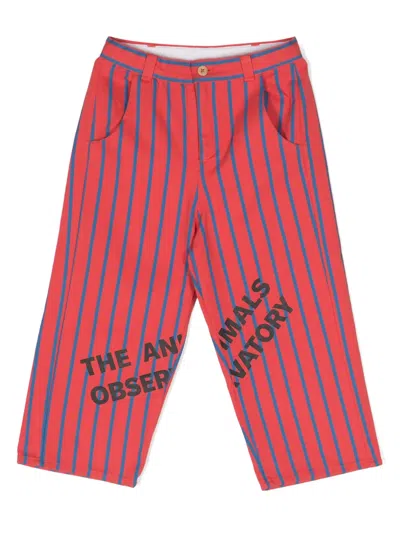 The Animals Observatory Kids' Camel Stripe-print Trousers In Red