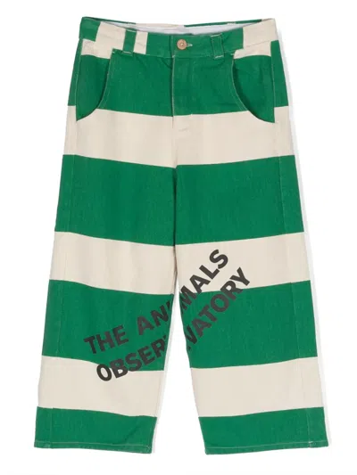The Animals Observatory Kids' Camel Striped Trousers In Green