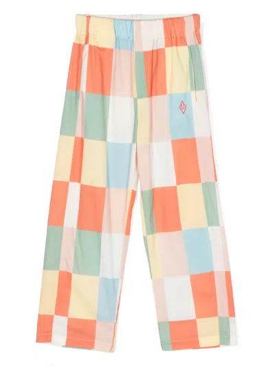 The Animals Observatory Kids' Carrier Check-pattern Trousers In Orange