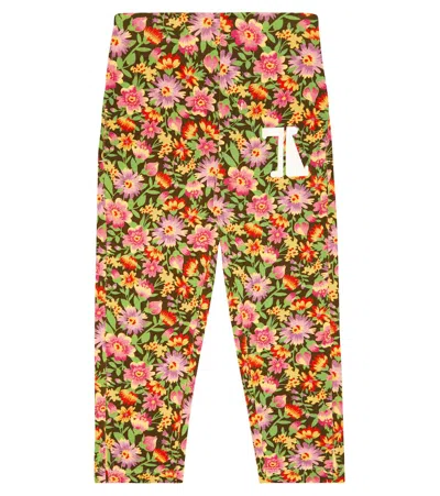 The Animals Observatory Kids' Chamaleon Cotton Sweatpants In Beige Flowers