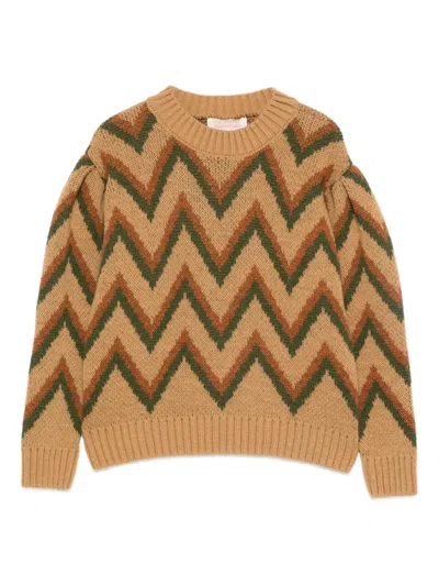 The Animals Observatory Kids' Chevron-pattern Jumper In Brown