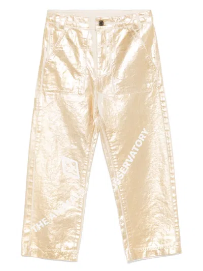 The Animals Observatory Kids' Coated-finish Trousers In Gold