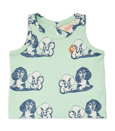The Animals Observatory Kids' Cotton Dog-print Sleeveless Top (6-24 Months) In Turquoise